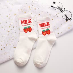 image-Hot Sale Banana Strawberry Milk Milk Mid-tube Cotton Women's Socks Korean Fashion Casual Socks Women's Socks Woman Socks