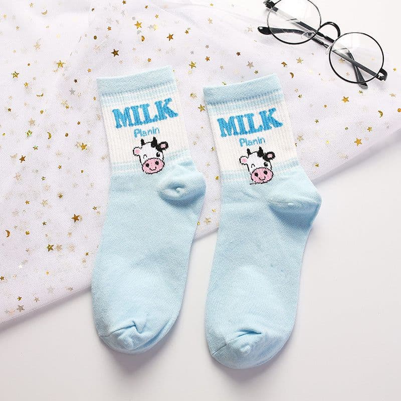 image-Hot Sale Banana Strawberry Milk Milk Mid-tube Cotton Women's Socks Korean Fashion Casual Socks Women's Socks Woman Socks