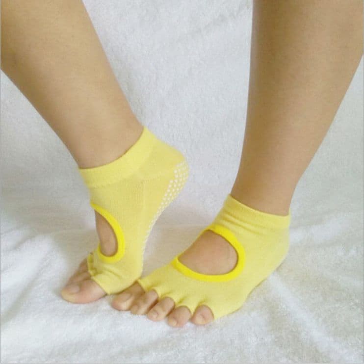 image-Yoga Socks Women Non-Slip Five-Finger Socks Fingerless Backless Ballet Dance Fitness Floor Socks