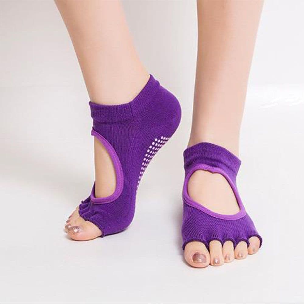 image-Yoga Socks Women Non-Slip Five-Finger Socks Fingerless Backless Ballet Dance Fitness Floor Socks