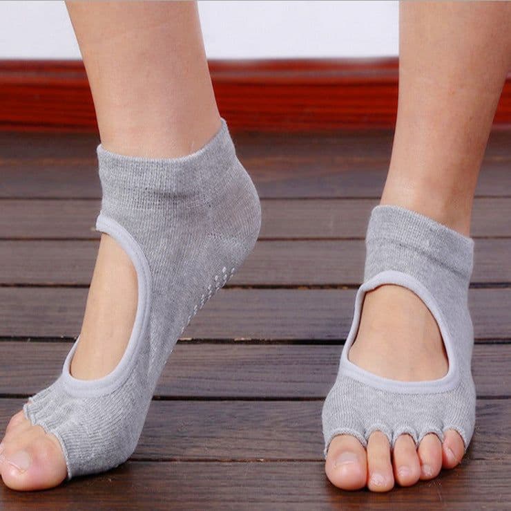 image-Yoga Socks Women Non-Slip Five-Finger Socks Fingerless Backless Ballet Dance Fitness Floor Socks