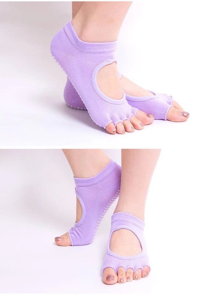 image-Yoga Socks Women Non-Slip Five-Finger Socks Fingerless Backless Ballet Dance Fitness Floor Socks
