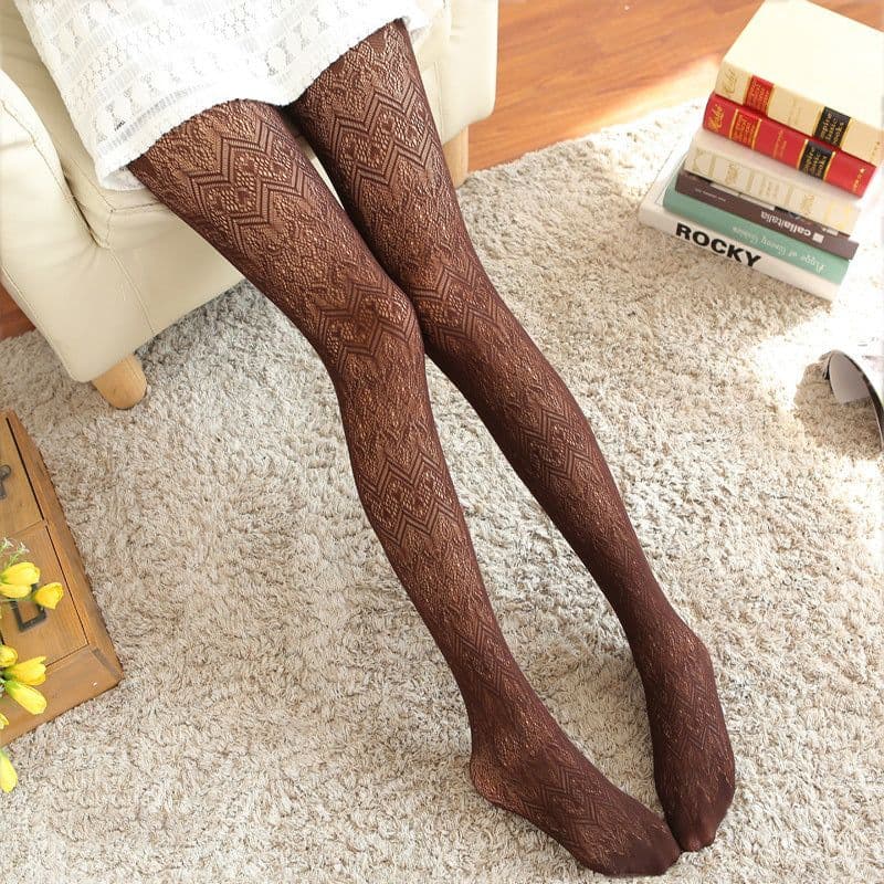 image-Sexy Hollow Lace Jacquard Pantyhose Was Thin Retro