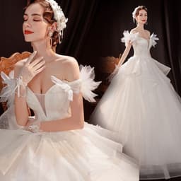 image-Angel''s wedding dress court fashion French bride champagne petals one shoulder wedding dress wholesale 16016