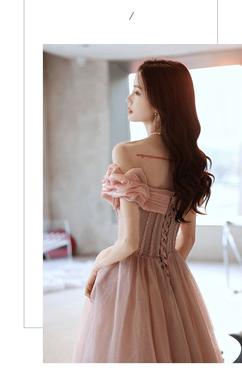 image-One Shoulder Evening Dress Pink Noble Dress