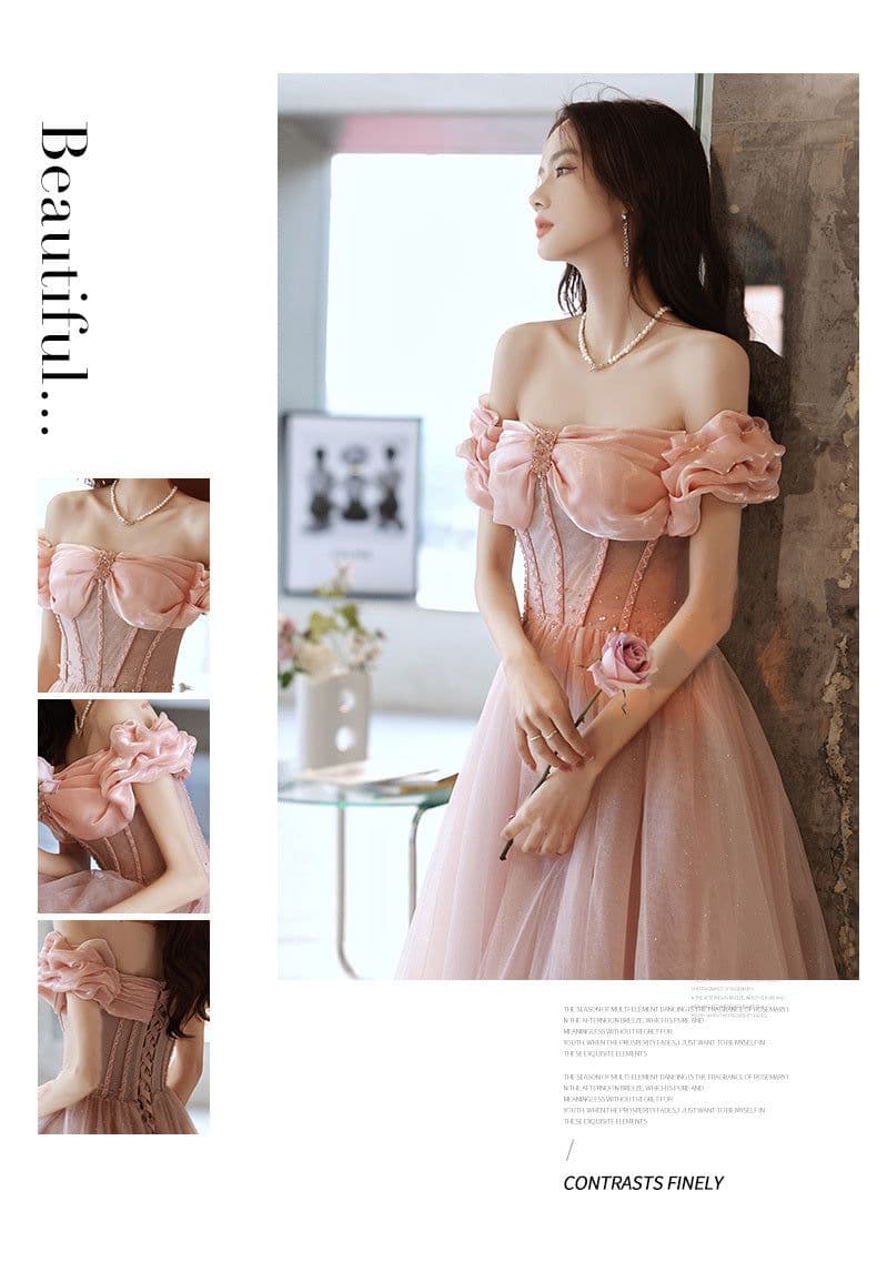 image-One Shoulder Evening Dress Pink Noble Dress