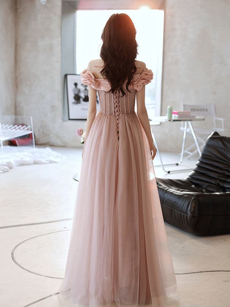 image-One Shoulder Evening Dress Pink Noble Dress