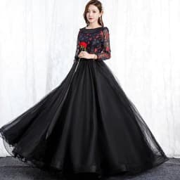 image-Black Park Collar Evening Dress Solo Host Performance, Pettiskirt Long Female