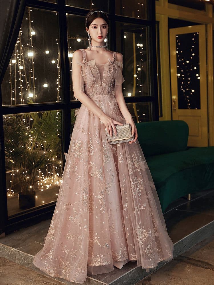 image-Elegant Heavy Industry High Quality Light Luxury Sling Evening Dress