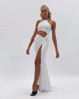 image-Women's Sexy Fashion Halter Neck Cutout Lace-Up Long Skirt