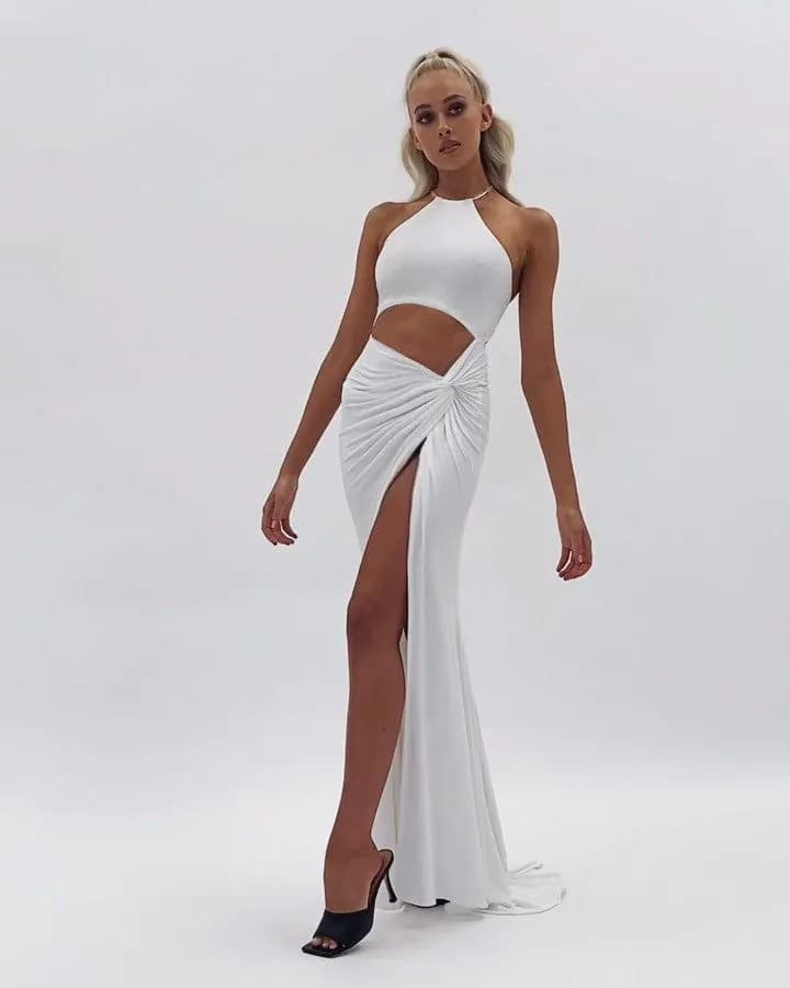 image-Women's Sexy Fashion Halter Neck Cutout Lace-Up Long Skirt