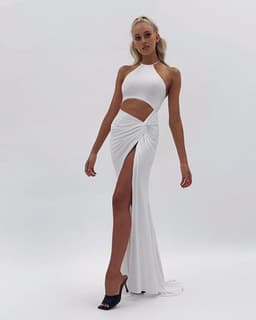 image-Women's Sexy Fashion Halter Neck Cutout Lace-Up Long Skirt