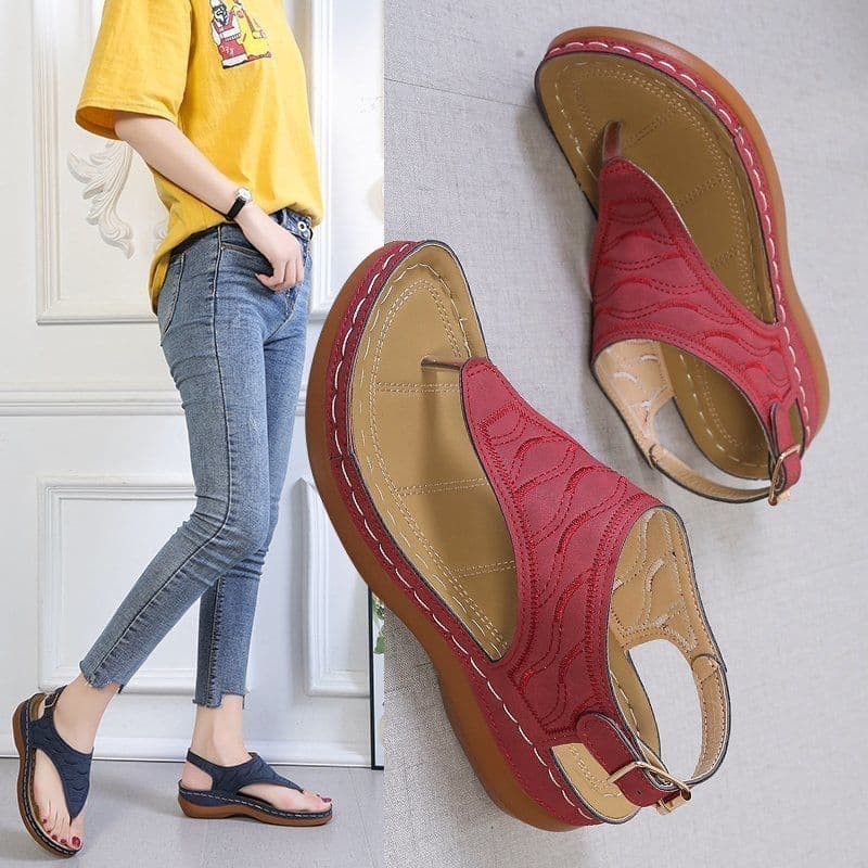 image-Casual Sandals Women's Wedge Heel Solid Color Flip Flop Sandals
