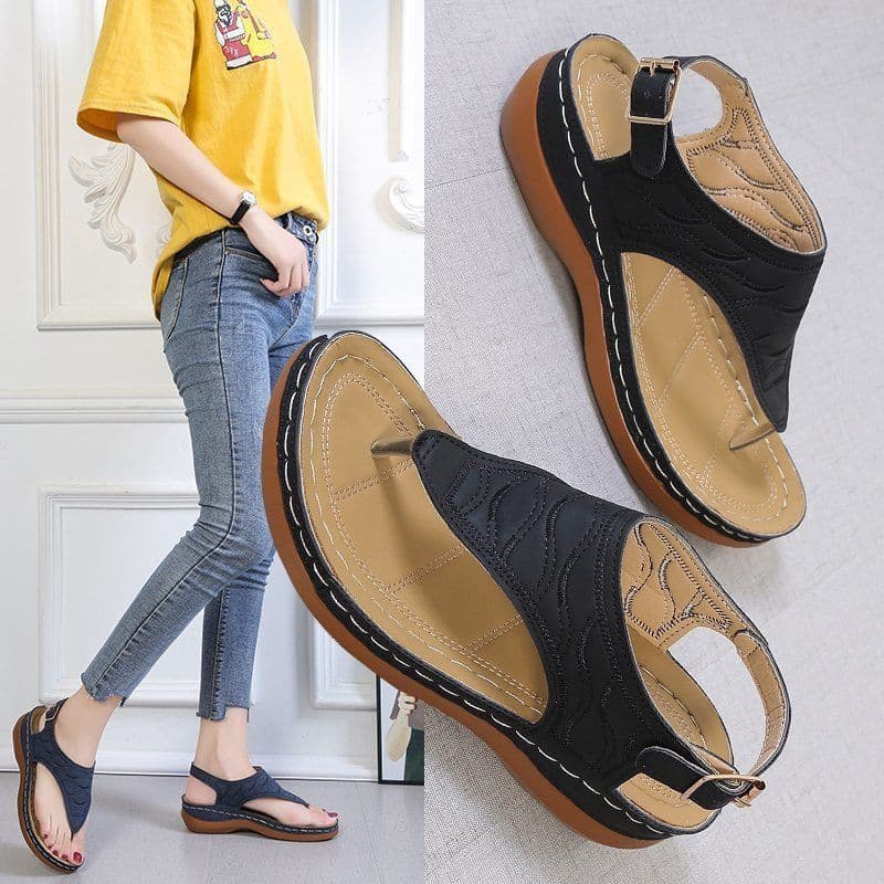 image-Casual Sandals Women's Wedge Heel Solid Color Flip Flop Sandals