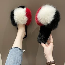 image-New Women's Home Slippers Winter Warm Shoes Indoor Plush Slippers Fluffy Female Flat Fur Shoes For Ladies Soft Slippers