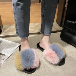 image-New Women's Home Slippers Winter Warm Shoes Indoor Plush Slippers Fluffy Female Flat Fur Shoes For Ladies Soft Slippers