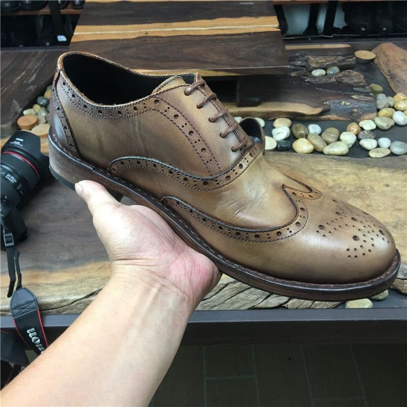 image-Men's Vintage Engraved Handmade Distressed Leather Shoes