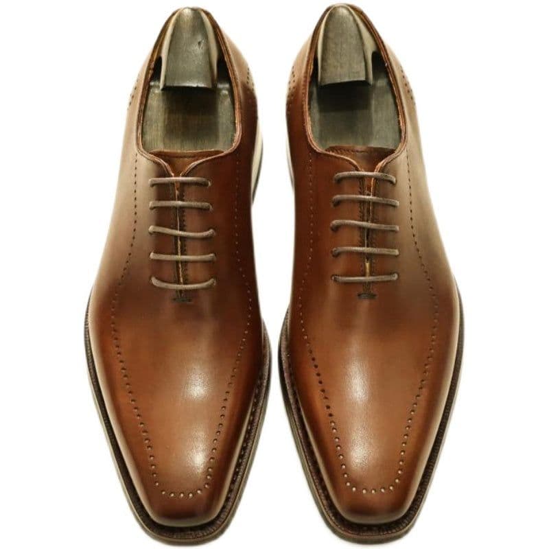 image-Men's Lace-Up Pointed Toe Wear Resistant Square Vintage Leather Shoes