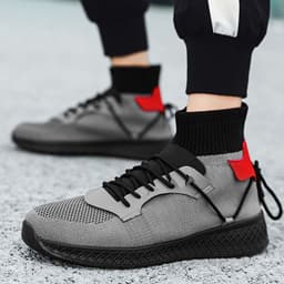 image-Men's Casual Flyknit Mesh High-Top Lace-Up Sneakers