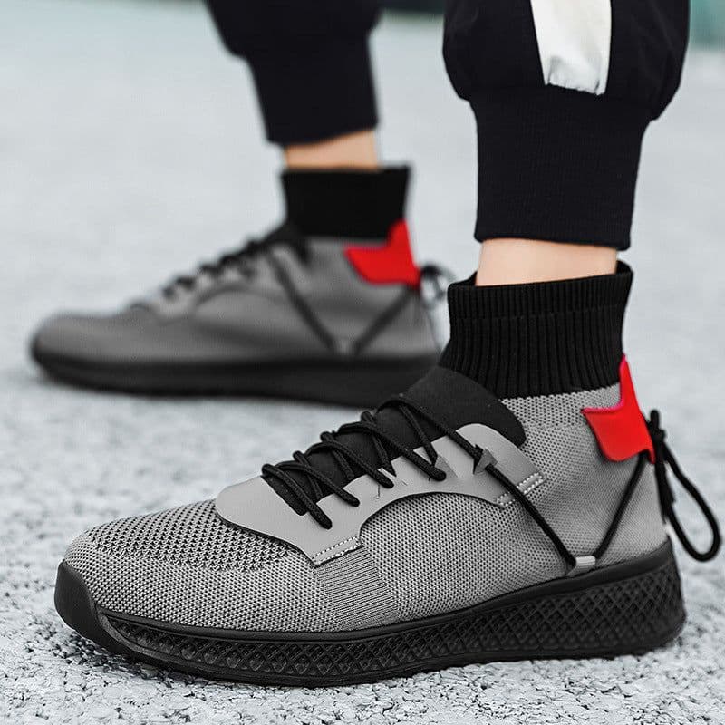 image-Men's Casual Flyknit Mesh High-Top Lace-Up Sneakers