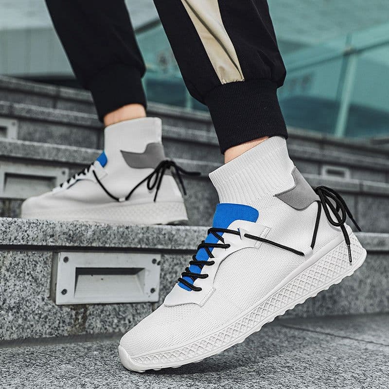 image-Men's Casual Flyknit Mesh High-Top Lace-Up Sneakers