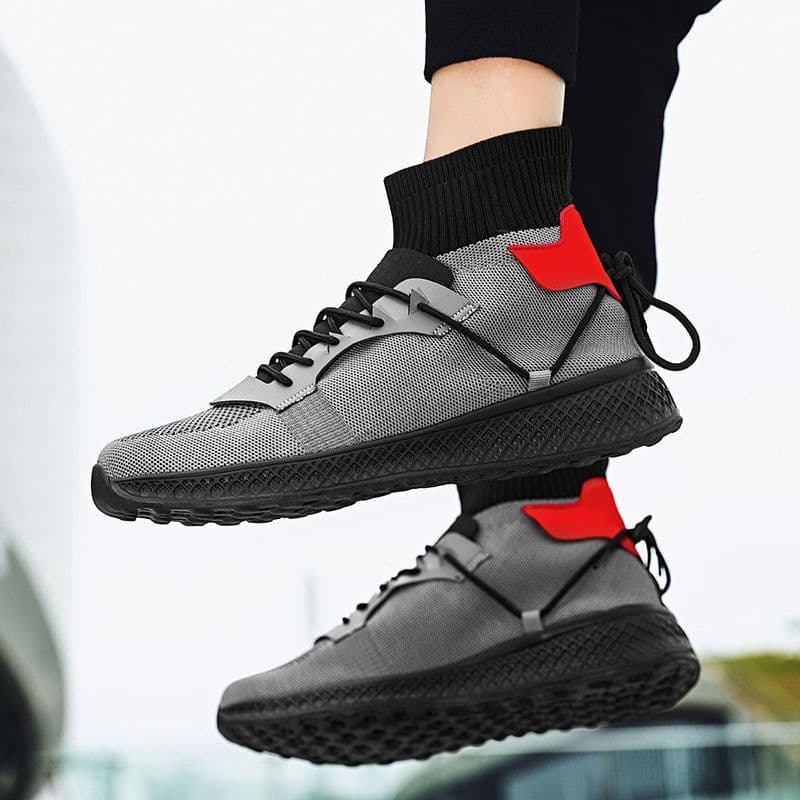 image-Men's Casual Flyknit Mesh High-Top Lace-Up Sneakers