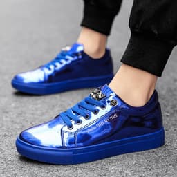 image-Men's Shoes Spring New Korean Fashion Board Shoes Low-top Trendy Casual Sneakers Glossy Large Size Flat Bottom Fashion Shoes