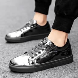 image-Men's Shoes Spring New Korean Fashion Board Shoes Low-top Trendy Casual Sneakers Glossy Large Size Flat Bottom Fashion Shoes
