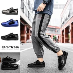 image-Men's Shoes Spring New Korean Fashion Board Shoes Low-top Trendy Casual Sneakers Glossy Large Size Flat Bottom Fashion Shoes