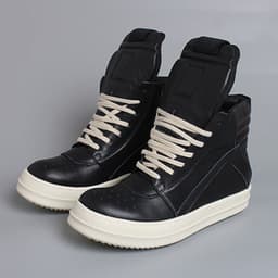 image-Men's Genuine Leather High Top Black And White Inverted Triangle Shoes