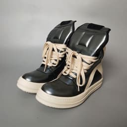 image-Men's Genuine Leather High Top Black And White Inverted Triangle Shoes