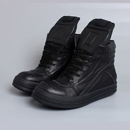 image-Men's Genuine Leather High Top Black And White Inverted Triangle Shoes