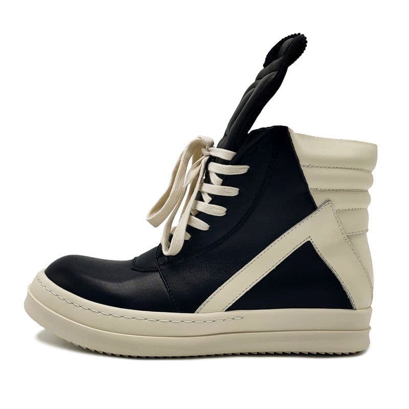 image-Men's Genuine Leather High Top Black And White Inverted Triangle Shoes