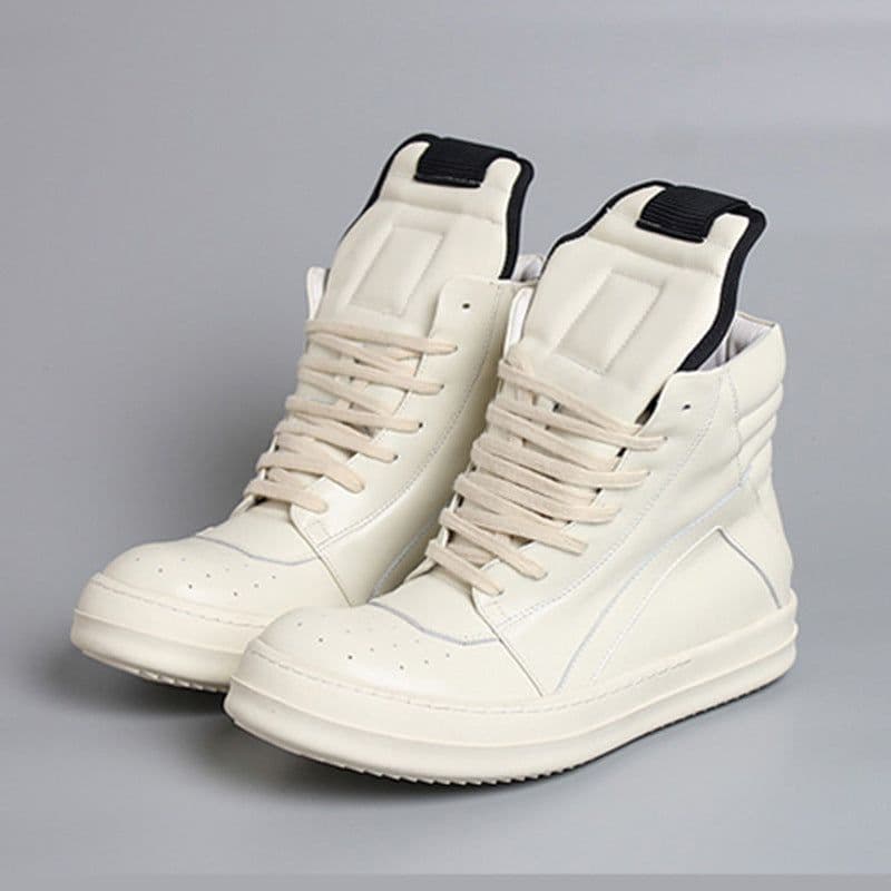 image-Men's Genuine Leather High Top Black And White Inverted Triangle Shoes