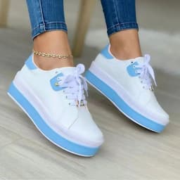 image-Women's Fashion Platform Sole Double Block Lace Up Sneakers