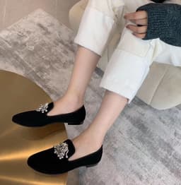 image-Deep Mouth Round Toe Small Country Style Flat Shoes Rhinestone Low Top