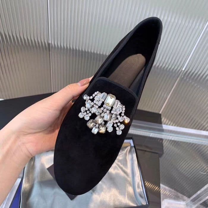 image-Deep Mouth Round Toe Small Country Style Flat Shoes Rhinestone Low Top