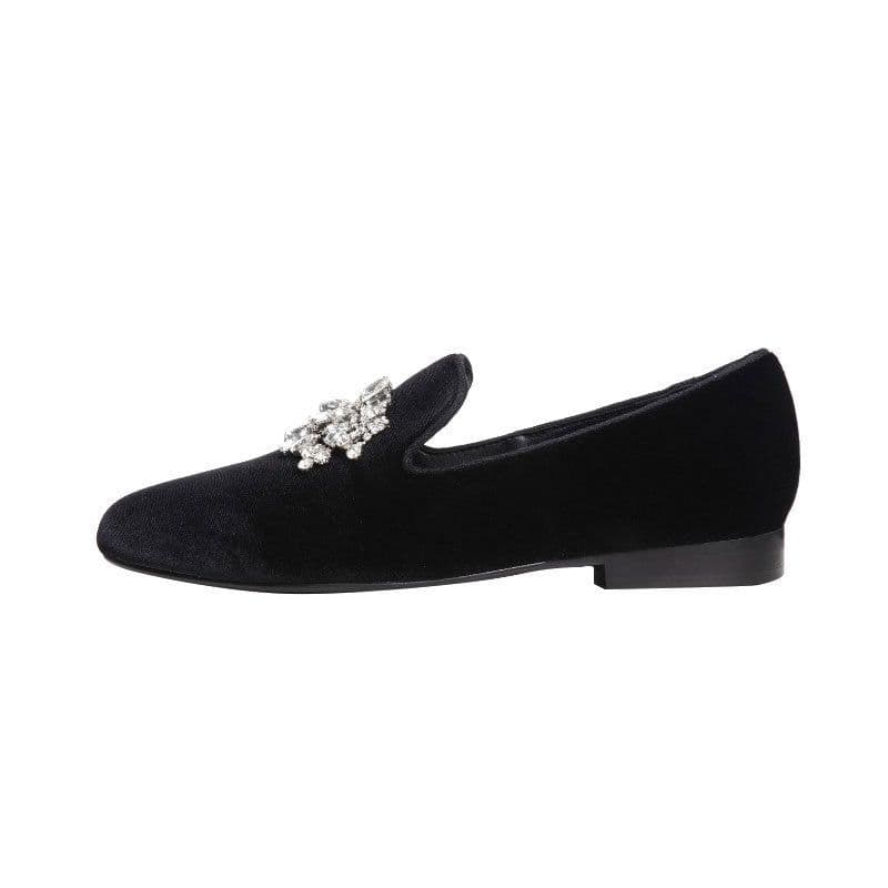 image-Deep Mouth Round Toe Small Country Style Flat Shoes Rhinestone Low Top