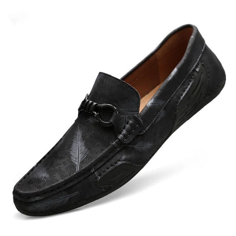 image-Men's Round Toe Breathable Leather Print Casual Leather Shoes
