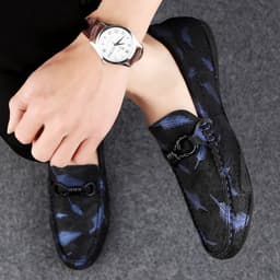 image-Men's Round Toe Breathable Leather Print Casual Leather Shoes