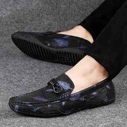image-Men's Round Toe Breathable Leather Print Casual Leather Shoes
