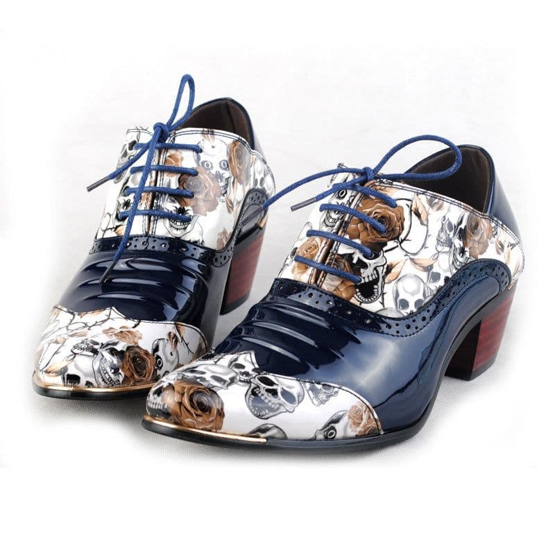 image-Trendy High Heel Men's British Print Skull Casual Leather Shoes