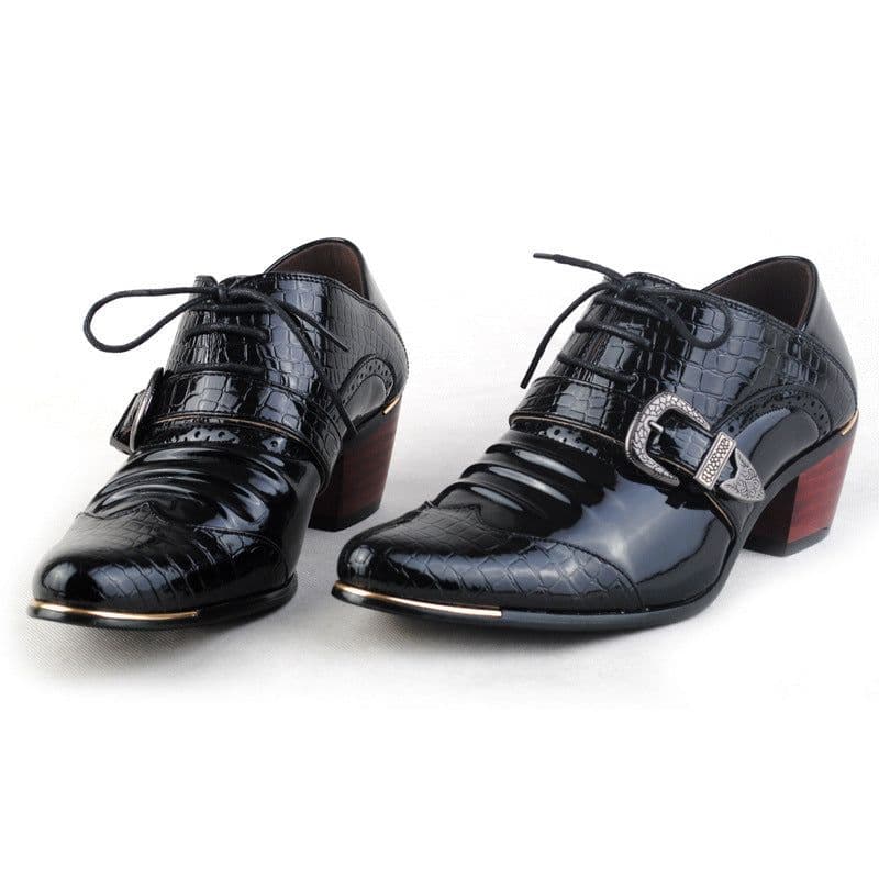 image-Trendy High Heel Men's British Print Skull Casual Leather Shoes