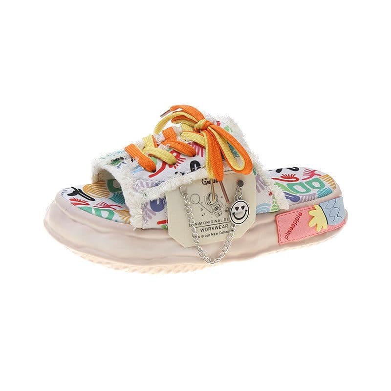 image-Net Red Graffiti Slippers For Women To Wear In Summer
