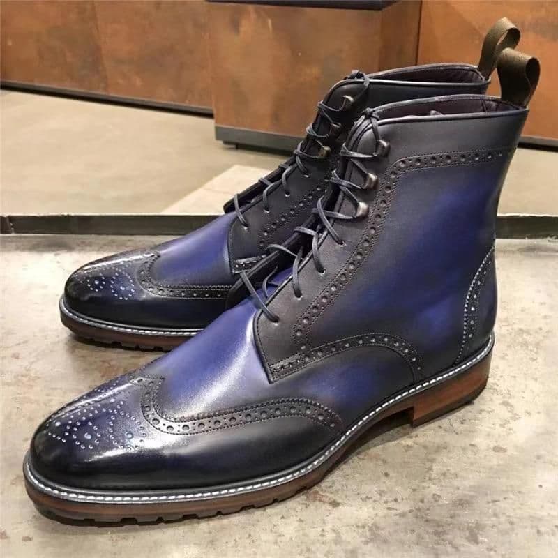 image-Vintage Lace Up Splicing Boots Fashion