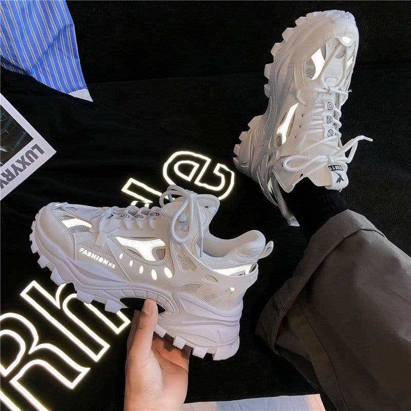 image-Mens Fashion Casual Reflective Thick-soled Sneakers
