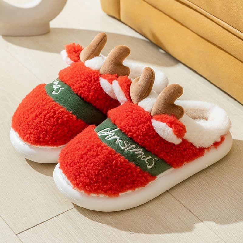 image-Christmas Shoes Winter Home Slippers Elk Soft Cozy Bedroom Slipper Slip On House Shoes