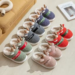 image-Christmas Shoes Winter Home Slippers Elk Soft Cozy Bedroom Slipper Slip On House Shoes
