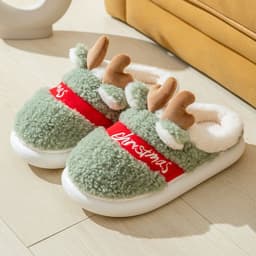 image-Christmas Shoes Winter Home Slippers Elk Soft Cozy Bedroom Slipper Slip On House Shoes