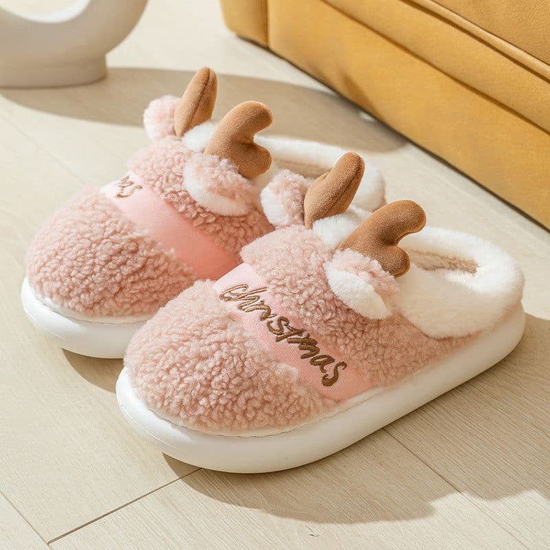 image-Christmas Shoes Winter Home Slippers Elk Soft Cozy Bedroom Slipper Slip On House Shoes